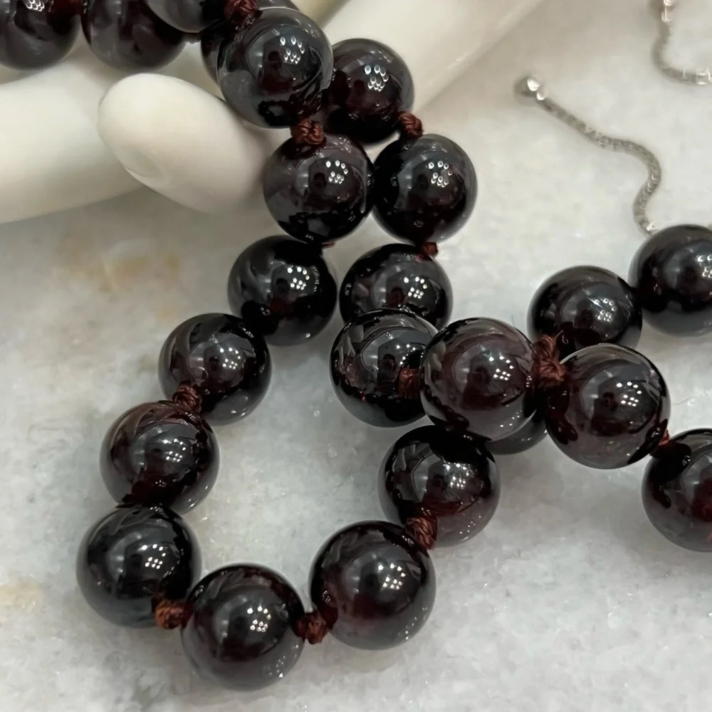 Indian Garnet Bead Sterling Silver BOLO Necklace
